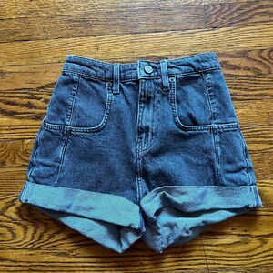BDG High Rise Stretch Roll Hem Denim Shorts Womens Size 24 Gray Black Cotton